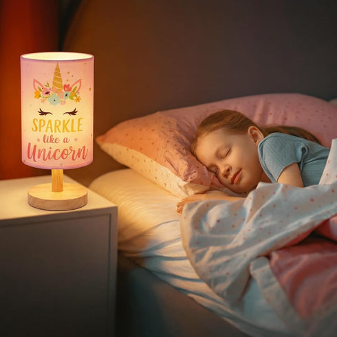 Tujoe 3 Pcs Interchangeable Unicorn Bedside Table Lamp Fabric Nightstand Table Lamp for Kids Room Desk Reading Bedroom