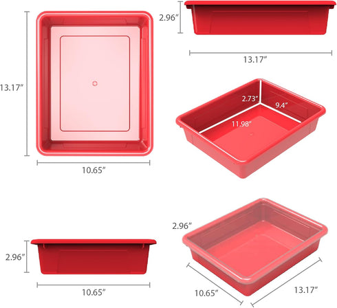 Storex Letter Size Flat Storage Tray – Organizer Bin for Classroom, Office and Home, Red, 5-Pack