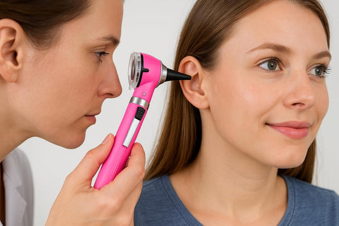 Set) Fiber Optic MINI Otoscope Pink Color (Diagnostic G.S Instruments