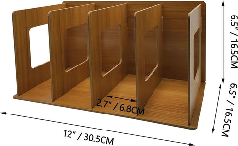 Desktop DIY Storage Bookshelf, Wooden CD Album Rack, 4 Compartments Magazine Holder for Office Study Home