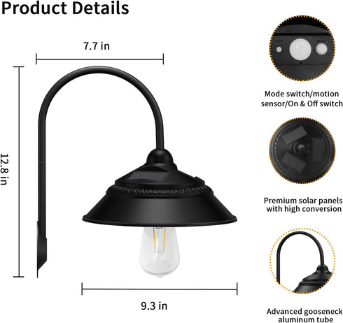 3 Solar Barn Light, Solar Wall Sconce Light Outdoor with Lighting Modes & Motion Sensor, Waterproof Farmhouse Light