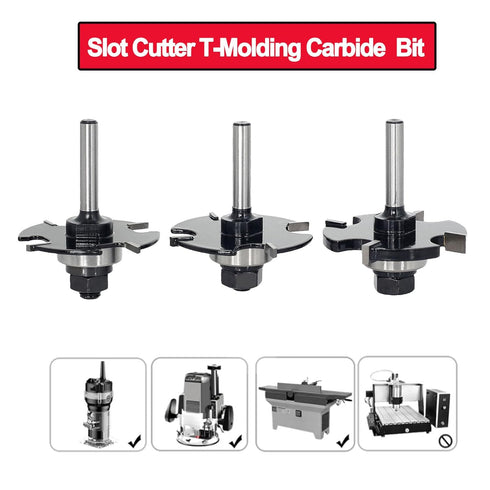 3pcs Set 1/4 4-Wings, 9/16" 1/4" 1/8" 3/32") Slot Cutter Router Bit Shank - Depth, Carbide Tip, Wood Slotting Cutter
