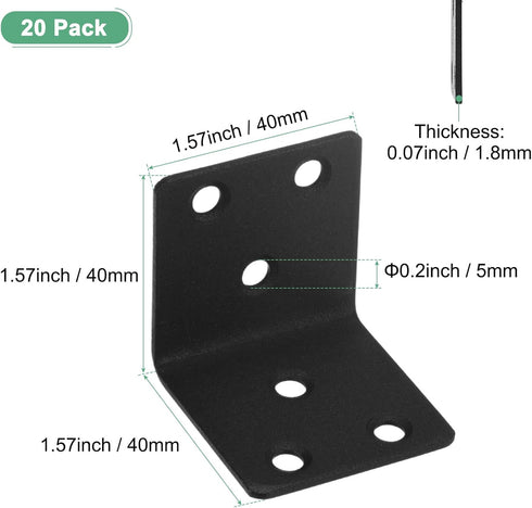20-Pack 1.57 1.57 M METERXITY L-Shape Corner Brace, x in Stainless Steel Right Angle Brackets for Shelves/Wood