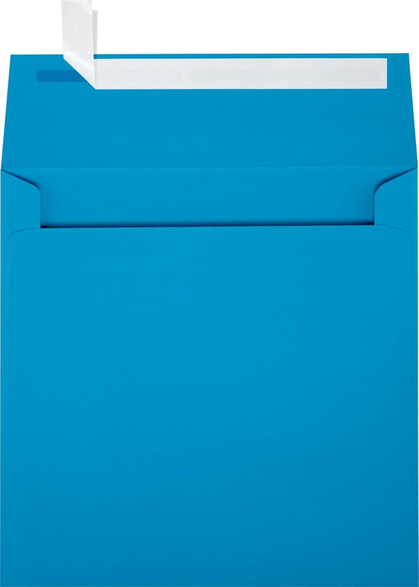 LUXPaper Square Invitation Envelopes, 6" x 6", Pool Blue, 80lb. Text, 50 Qty, Peel & Press