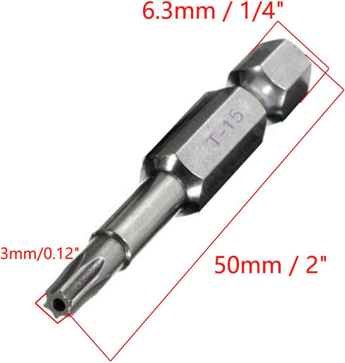 10pcs 50mm 1/4 Inch T15 Set 6 COMOK Long Hex Shank Torx Head Magnetic Screw Driver Bit Security Tamper Proof Star Point