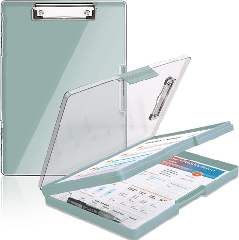 Heavy Duty Clipboard with Storage, 8.5x11 Clip Boards with 2 Storage Cases, Dark Green Nursing Clipboard Folder