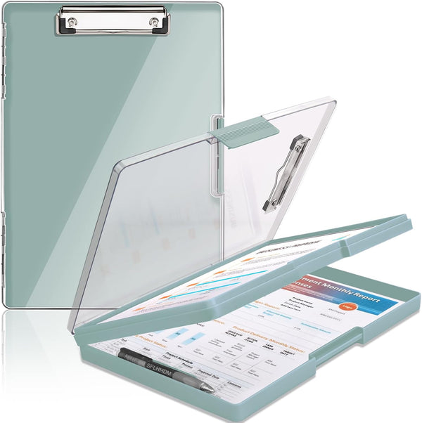 Heavy Duty Clipboard with Storage, 8.5x11 Clip Boards with 2 Storage Cases, Dark Green Nursing Clipboard Folder