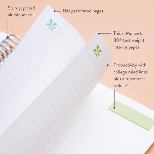 Erin Condren 8.5" X 11" Wildflowers Spiral Bound Coiled Notebook - 160 Lined Pages, 80 Lb Thick Paper, Stickers Included