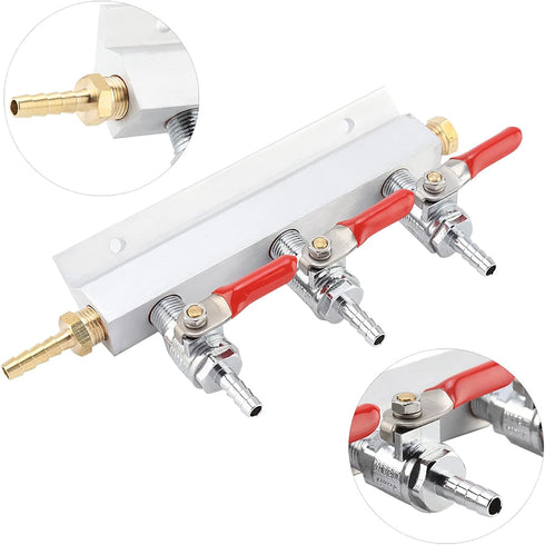 3 CO2 Pssopp Way Gas Distribution Manifold, Durable Aluminum and Stainless Steel Beer Dispensing Tool, Efficient