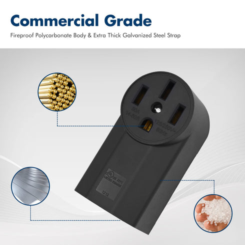 NEMA 14-50R Receptacle, 3-Pole 4-Wire Surface Mount Power Receptacle, 250V 50A UL Listed, Black