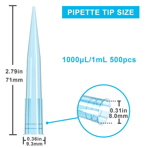 ONiLAB Pipette Tips 1000 UL/ 1mL 500 PCS Clear Blue Laboratory Universal Plastic Liquid Pipettor Tips Polypropylene (PP) Autoclavable