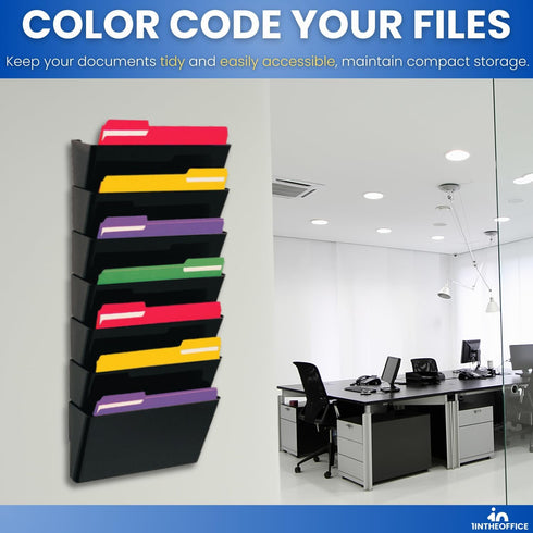 Wall File Organizer with Expandable Wall Pockets, 7 Pocket, Letter-Sized, Black