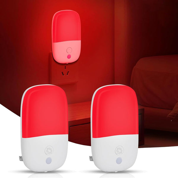 670nm Red Light Night Light for Sleep Therapy, 2 Pack Auto On/Off