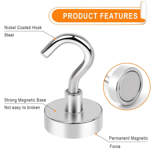MIKEDE Heavy Duty Magnetic Hooks, 28Lbs Neodymium Magnets, 10Pcs Strong Hooks for Refrigerator, Grill, Toolbox, Storage