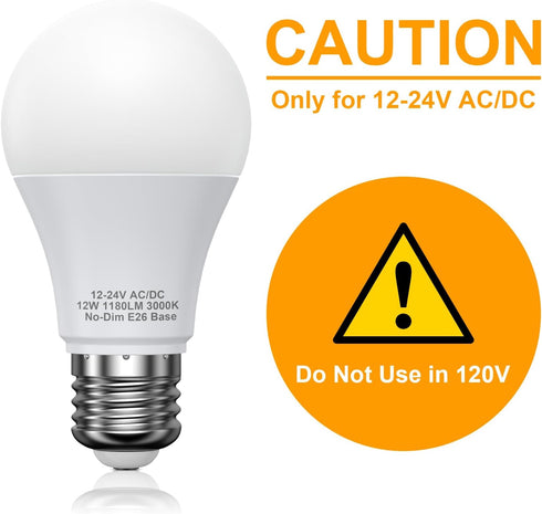12V LED Light Bulbs, 12W 1050LM Warm White 3000K, 80W Equivalent 12-24Volt Low Voltage E26 Base AC/DC Light Bulbs for Off Grid Solar Lighting Marine Boat, A19 RV Light Bulbs Landscape Garden Yard by AUIOMUTO