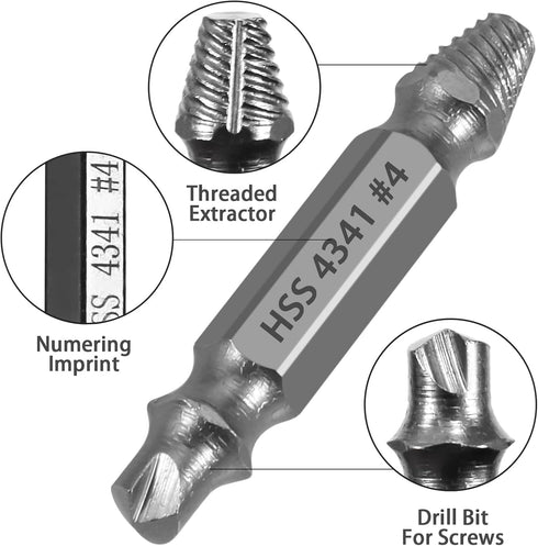 Niudai 5-Piece Set, 0-4, HSS Screw Extractor Professional Grade Drill Bit Kit for Damaged Screws, Grey Industrial