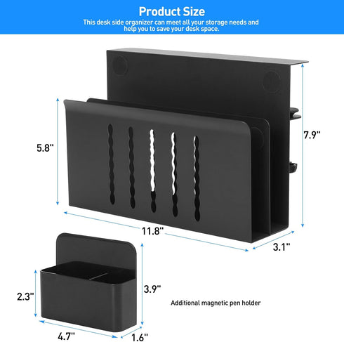 Desk Side Storage, Under Desk Laptop Mount with Hanging File Organizer and Magnetic Pen Holder for Office