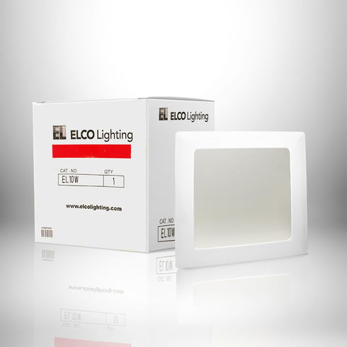 8" 42W, E26 ELCO Lighting Square Trim with Prismatic Glass Lens, Recessed Ceiling Light Cover, Base, White Finish