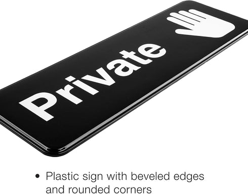 Excello Global Products Private Sign for Doors, Easy to Mount Informative Plastic Sign with Symbols, Pack of 3 (Black)