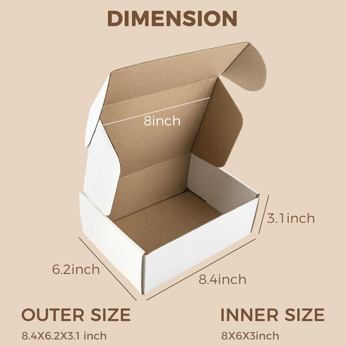 Golden State Art, 8x6x3 White Shipping Boxes, Durable Corrugated Boxes for Small Business Mailing, Pack of 26