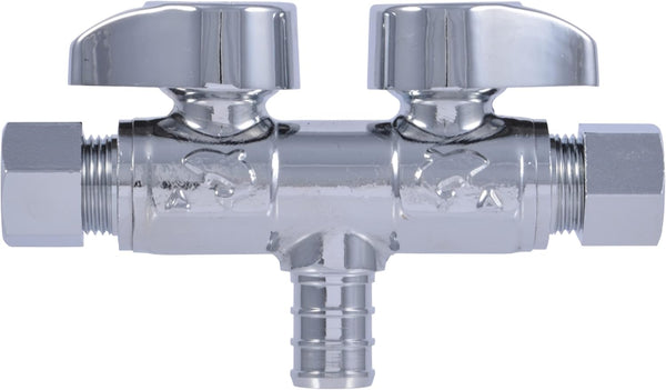 SharkBite Crimp Dual Shut Off Valve, Push to Connect Brass Plumbing Fitting, PEX, PE-RT