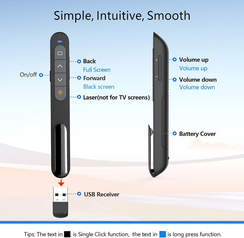 Norwii 328ft Bluetooth Presentation Clicker for PowerPoint, Wireless Presenter, Presentation Remote with Pointer, Slide