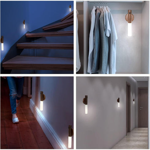 FR.Tooc 2PCS) Wall Sconces, Smart Portable Sensor Night Light Wood USB Rechargeable Magnetic Night Light for Bedroom