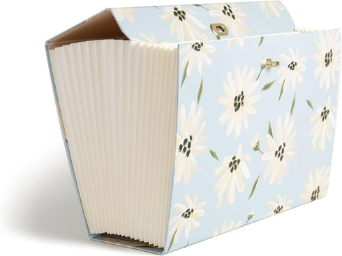U Brands Expanding 19 Pocket Fashion File Folder, Blue Gilded Spring, 15.4” x 10.5” for Office Use