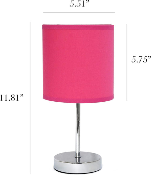 LT2007-HPK-LB Countertop, Bulb Simple Designs Basic Chrome Mini Table Lamp for Living Room, Nightstand, Desk, Hot Pink