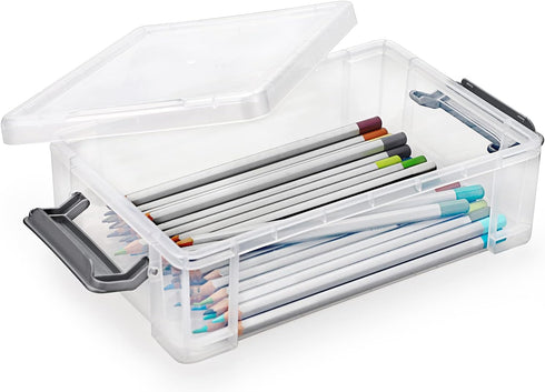 BTSKY 4 Pack Extra Large Capacity Plastic Pencil Box Stackable Translucent Clear Office Supplies Storage Organizer for Gel Pens Erasers Tape Pens Markers etc(Grey) by BTSKY