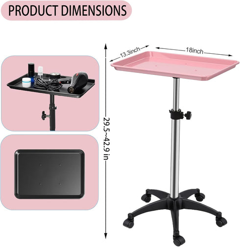 Salon Rolling Tray, Height Adjustable Tattoo Tray Rolling Cart, Storage Utility Trolley for Spa, Beauty Salon Service