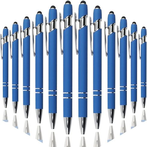 Ballpoint Pen with Stylus Tip, Soft Touch Metal Click Pen, 1.0mm Medium Point, Black Ink, 12 Count (Blue)