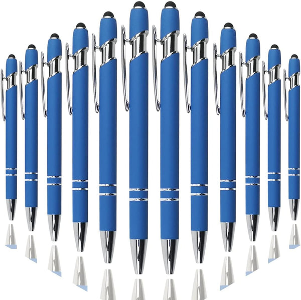 Ballpoint Pen with Stylus Tip, Soft Touch Metal Click Pen, 1.0mm Medium Point, Black Ink, 12 Count (Blue)