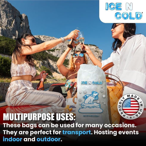 Ice Bags with Drawstring Closure, 8lb, 200ct/cs, 37 Mic Thickness for Portable Storage and Freezer