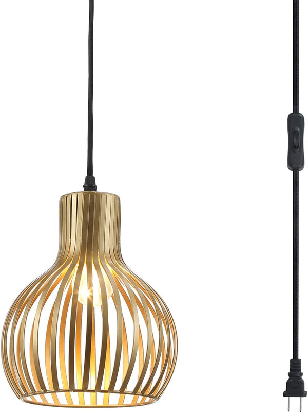 Plug in Pendant Hanging Light,Industrial Gold Metal Vintage Hanging Lamp Fixture with