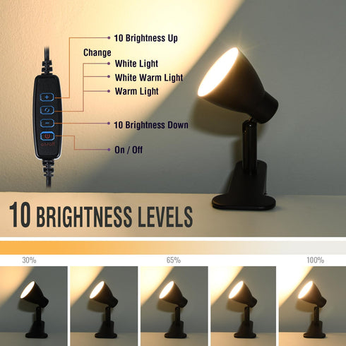 CeSunlight 90+ 3 10 Dimmable (6W/2Packs) CRI Clip on Reading Lamp, Clip on Light for Bed