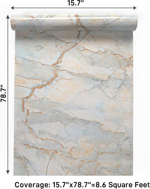 VaryPaper 15.7"x78.7" Glossy Marble Contact Paper, Waterproof Peel and Stick Wallpaper for Kitchen Cabinets