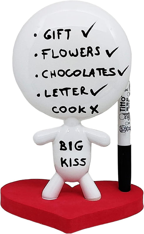 Dry Erase Board - TITTO in Love, Ceramic Desk Whiteboard Doll for Red Office Decor Design - Keep Your Message