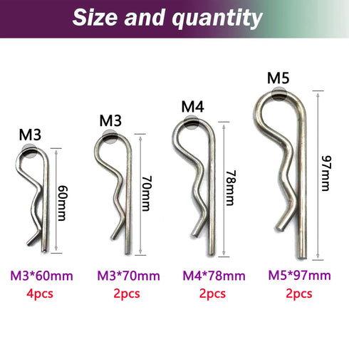 10 Pcs Stainless Steel Cotter Pins R Clips, Retaining Pins Assortment for Hitch Pin Lock System, Garage Repair