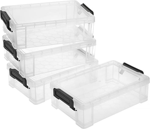 BTSKY 4 Pack Extra Large Capacity Plastic Pencil Box, Stackable Clear Storage Organizer for Office Supplies