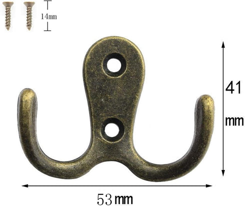 6 Pcs Double Prong Robe Hooks, Dual Coat Hooks Wall Mounted Hanging Clothes for Bathroom Bedroom Door Wall Retro Metal Cloth Hanger Double Coat Hooks with 12 Screws