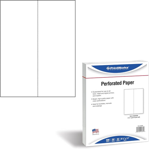 PrintWorks Professional Perforated Paper for Menus, 8.5 x 11, 20 lb, 500 Sheets, White (04339)