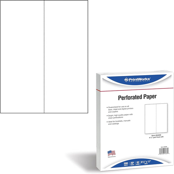 PrintWorks Professional Perforated Paper for Menus, 8.5 x 11, 20 lb, 500 Sheets, White (04339)