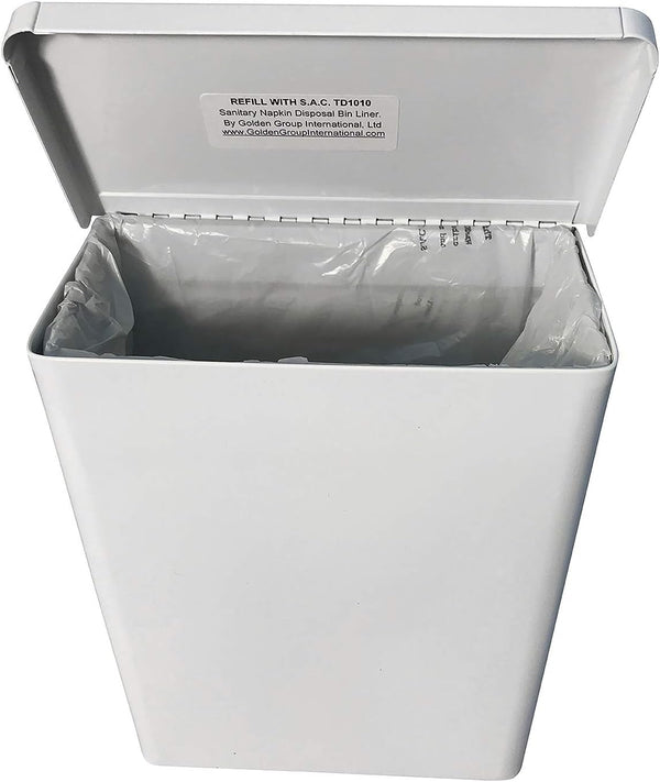 Sanitary Napkin Receptacle, Surface Mount Steel, Measures 7 ½ “ w x 9 3/4 “ H x 4” D, White