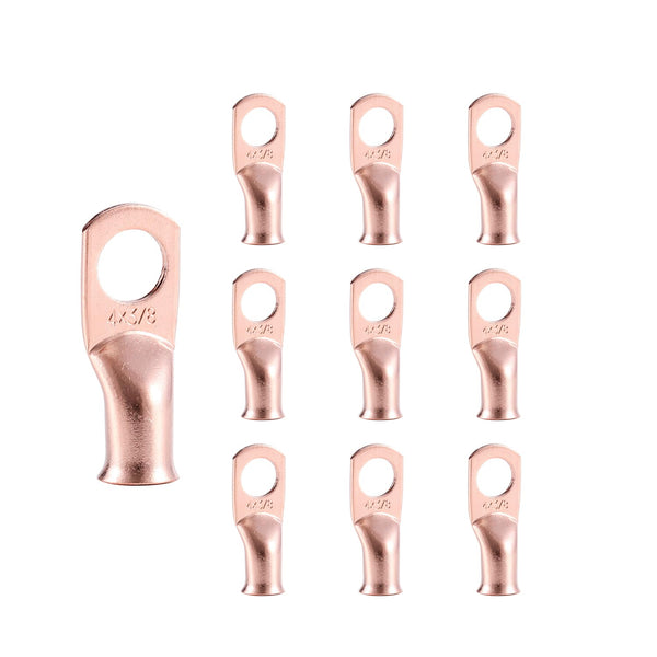 10pcs 4 AWG-3/8” (M10) Ring Terminals, Heavy Duty Copper Wire Lugs Battery Cable Terminal Connectors