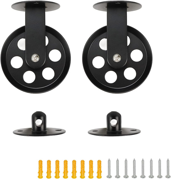 Tsnamay 2Sets Black Wall Ceiling Mount Rustic Pulleys for Hanging Lamp,Pulley Wheels Set