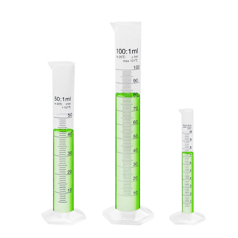 Plastic Graduated Measuring Cylinder Set, 3 Sizes 10ml, 50ml, 100ml, PP Material with Hexagonal Base