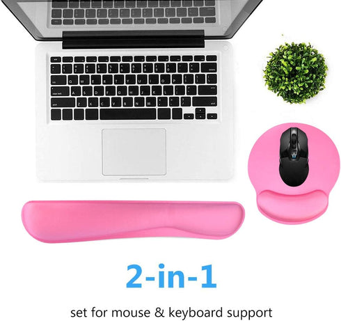Keyboard Wrist Rest Pad and Mouse Pad Set, Memory Foam for Comfortable Typing & Wrist Pain Relief, Rose Pink