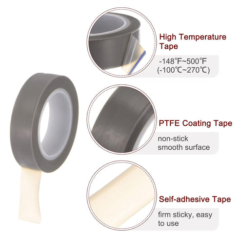 PTFE Film Tape Roll, 0.5" x 33 ft High Temperature Tape with Single Side Adhesive for Vacuum Sealer, Gray.