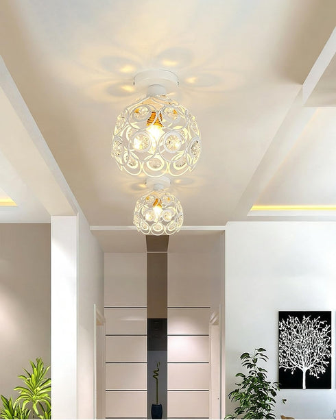 7 White Mini Semi Flush Mount Ceiling Light Hallway Lights Modern Small Metal Acrylic Crystal-Like Chandelier Lamp